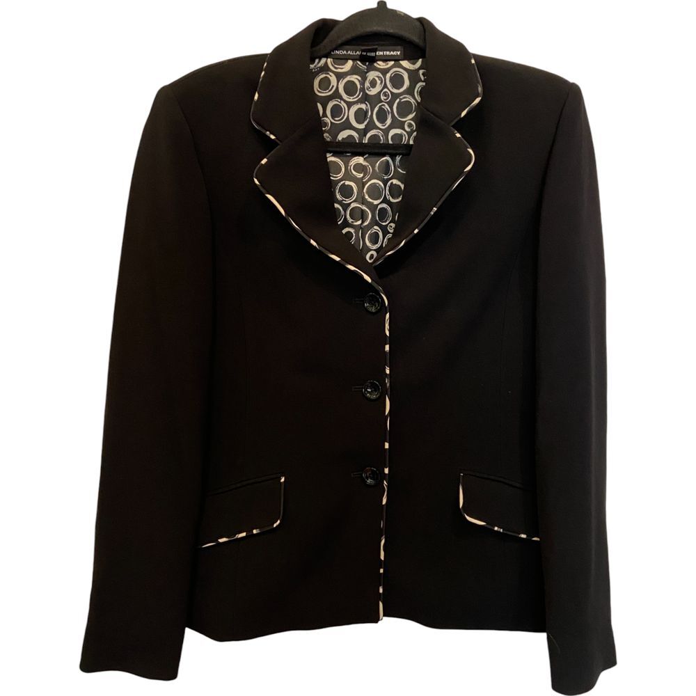 Linda Allard Ellen Tracy Blazer Black Womens Size 8 Circle Pattern Long Sleeve